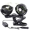 TN TONNY 12V Dual Head Car Fan, 4 Inches Electric Car Clip Cooling Fans 180 Rotatable, Vechile Back Seat 12V Air Cooling Fan with Stepless Speed Regulation for SUV, RV, Vehicles
