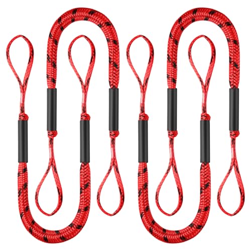 Bungee Dock Lines for Boats Boat Dock Bungee Ties Bungee Dock Line Mooring Rope Shock Bungee Docking Rope for Boat Kayak Jet Ski 4 Feet 4 Pack Red&Black