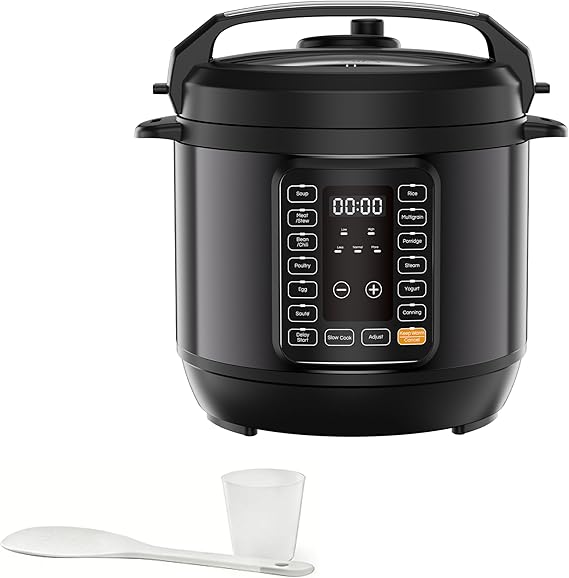 Simple Deluxe 6QT Electric Pressure Cooker, 16-in-1 & Non-Stick Stainless Steel Multi Cooker with 12 Presets for Slow Cook, Meat Stew, Steam, Saute, Canning, Yogurt Maker, Dishwasher Safe, Black